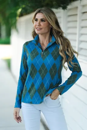 Golf Top Knit Argyle Blue