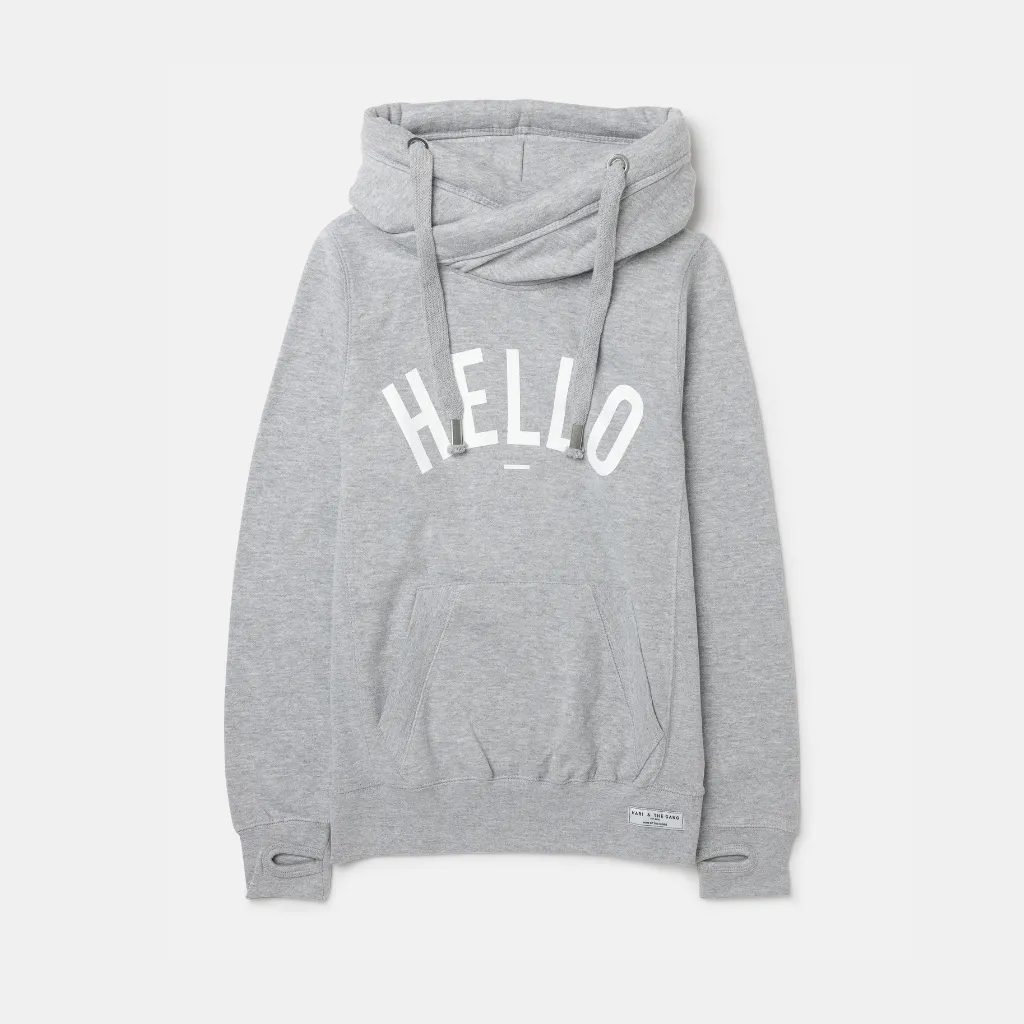 Grey Hello Cowl Neck Hoodie