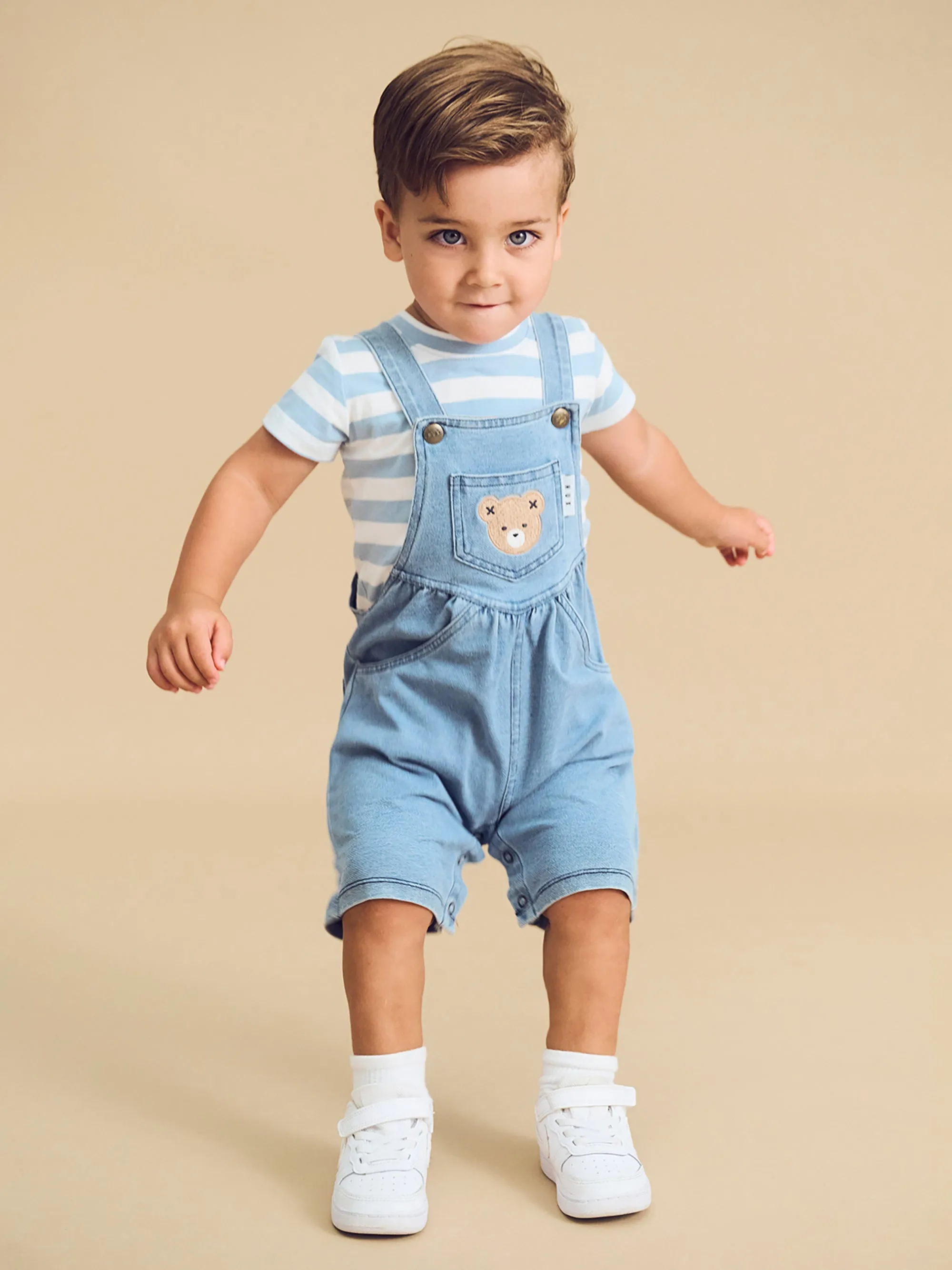 HUXBEAR KNIT DENIM SHORT OVERALLS