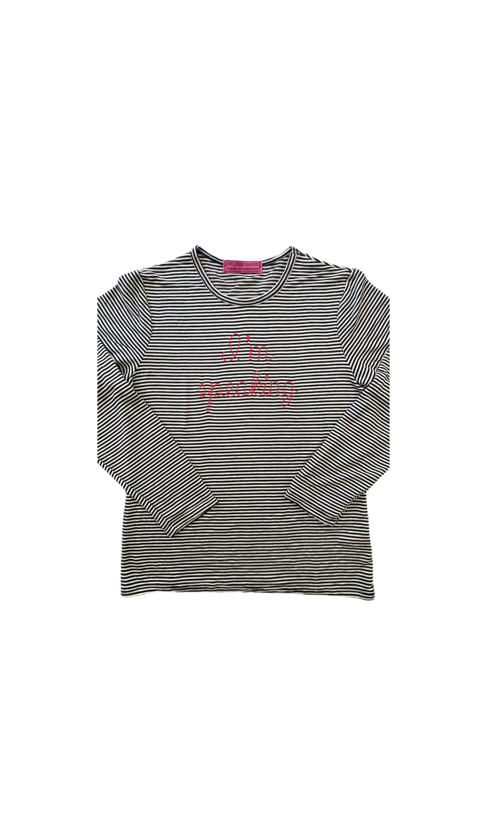 I’m speaking embroidery on long sleeve striped t-shirt