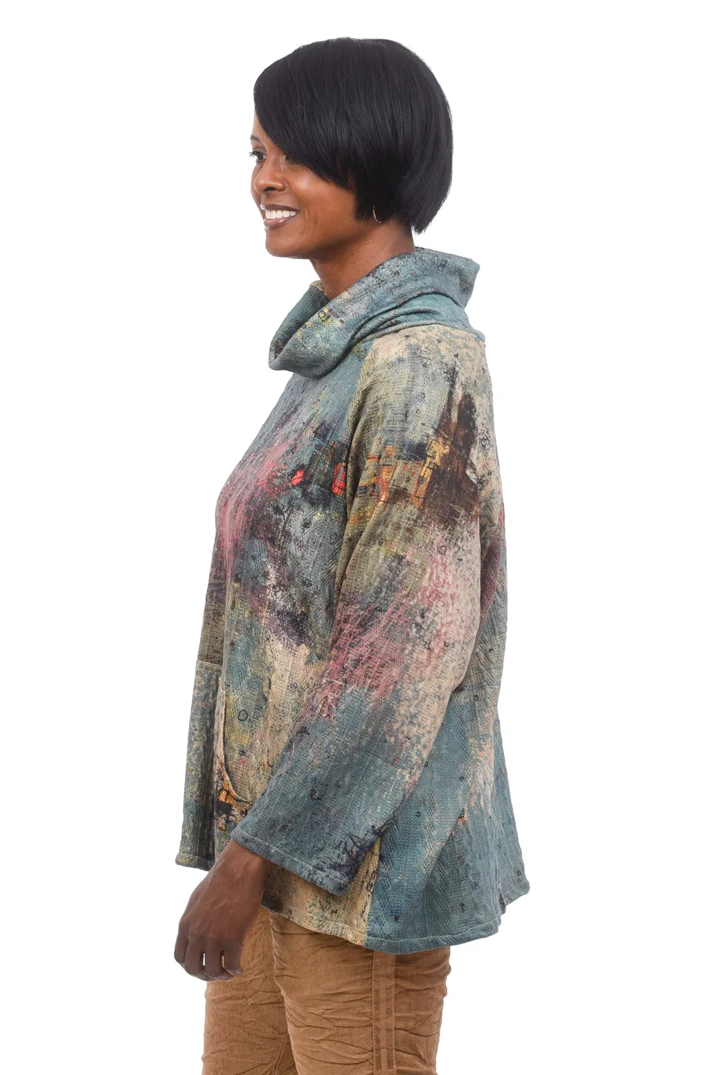 Kangaroo Pocket Cowl Tunic, Teal