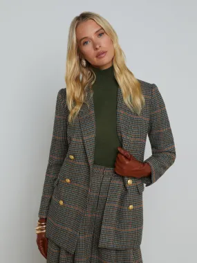 L'Agence Aimee Relax Double Breasted Blazer Tan/Teal Plaid