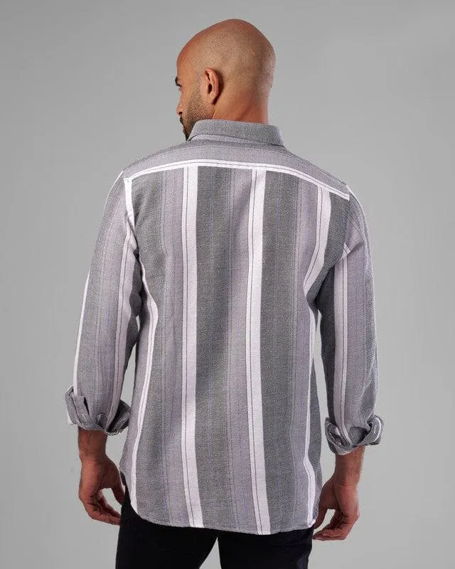 LONG SLEEVE STRIPED SHIRT   -GREY