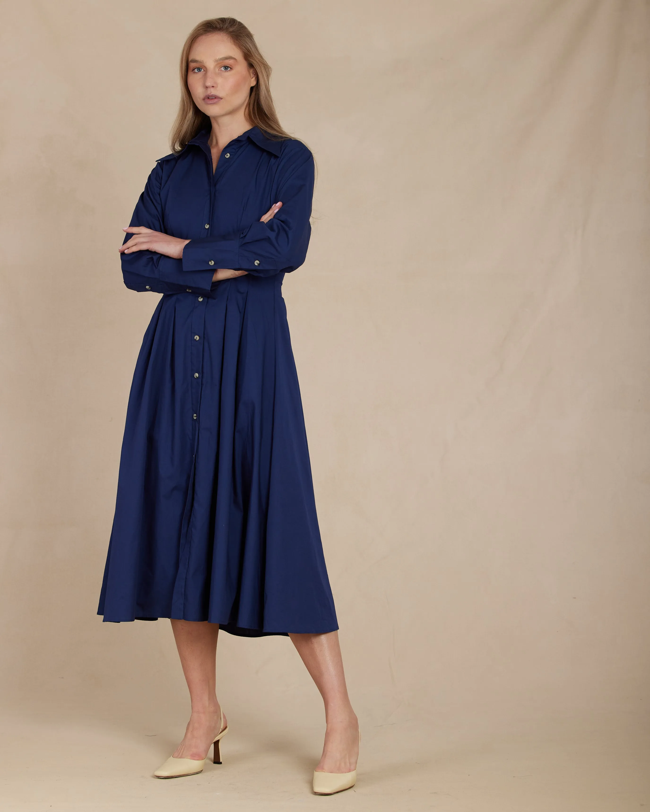 Mattea Cotton Poplin Shirt Dress - Marino