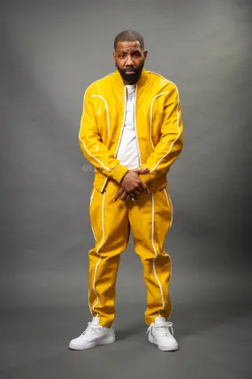 Men's Brayden Leather Track Suit Sweatsuit [Yellow/White]