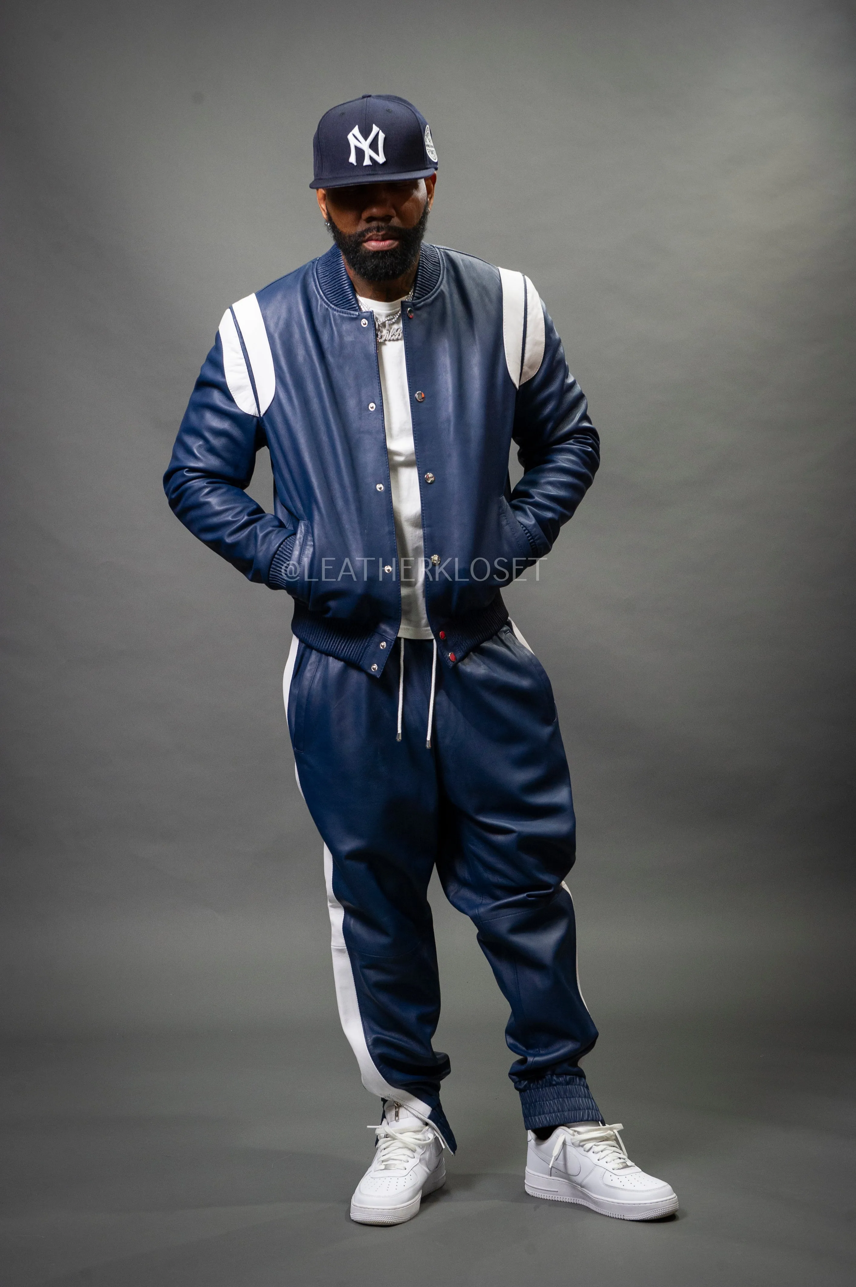 Men's Liam Leather Track Suit [Navy/White]