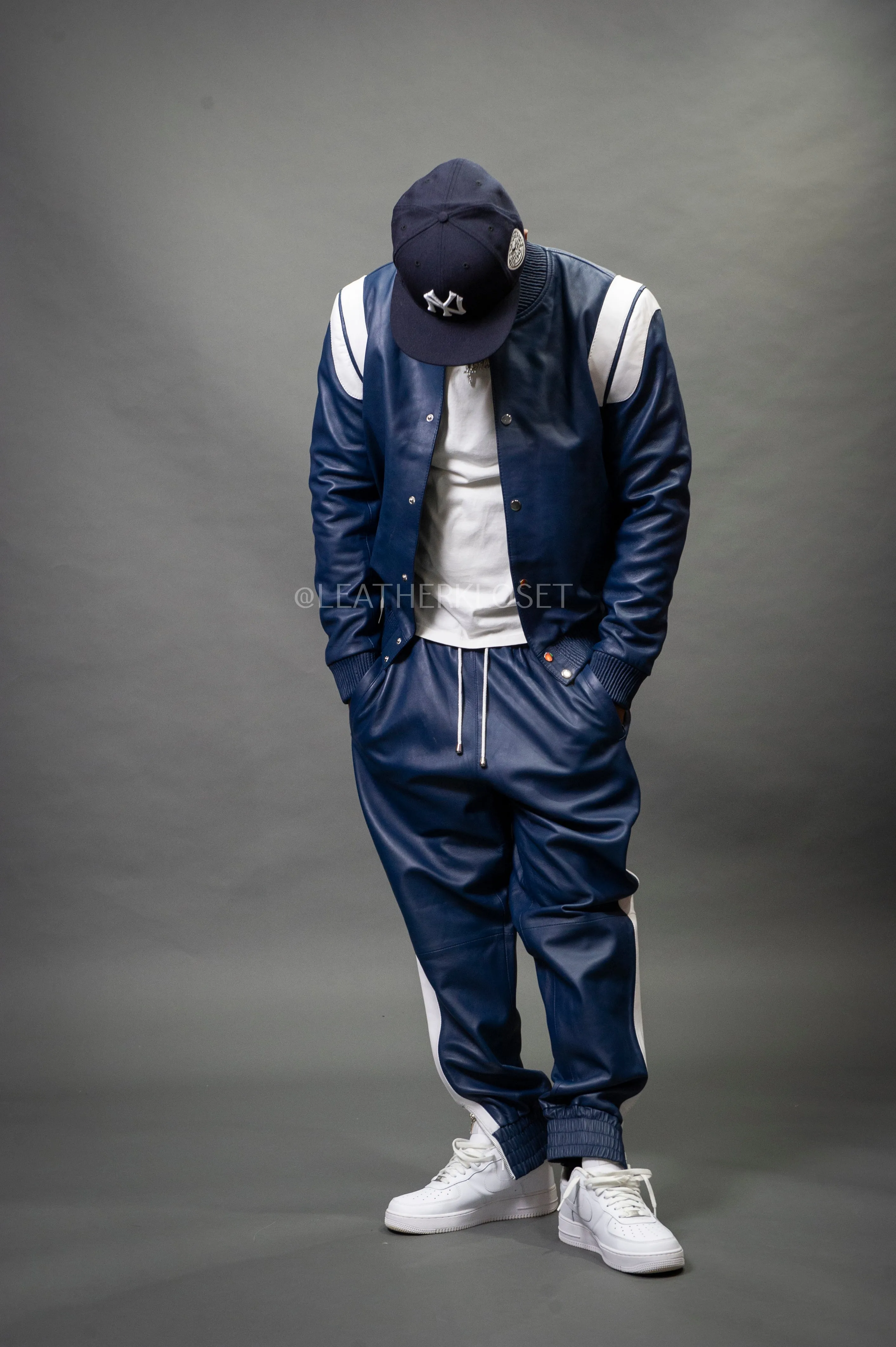 Men's Liam Leather Track Suit [Navy/White]