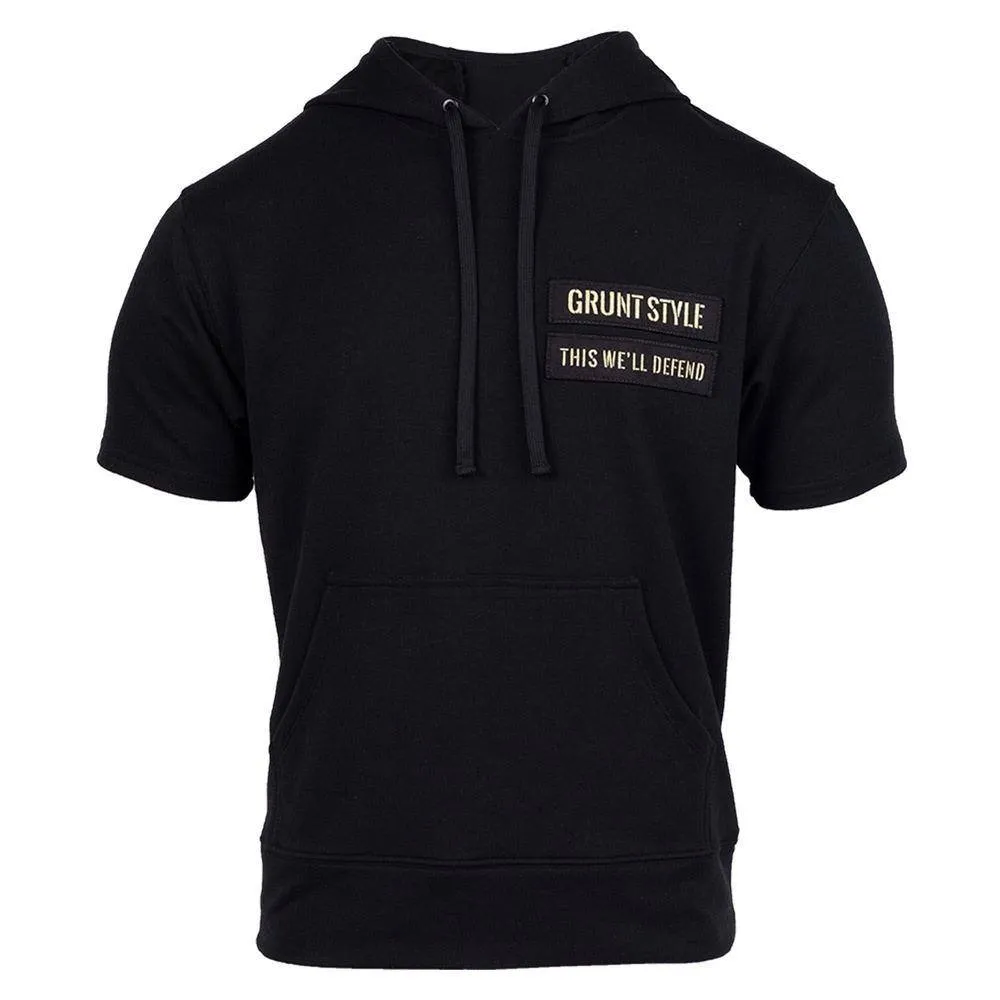 Men's Name Tape Short Sleeve Hoodie - Black