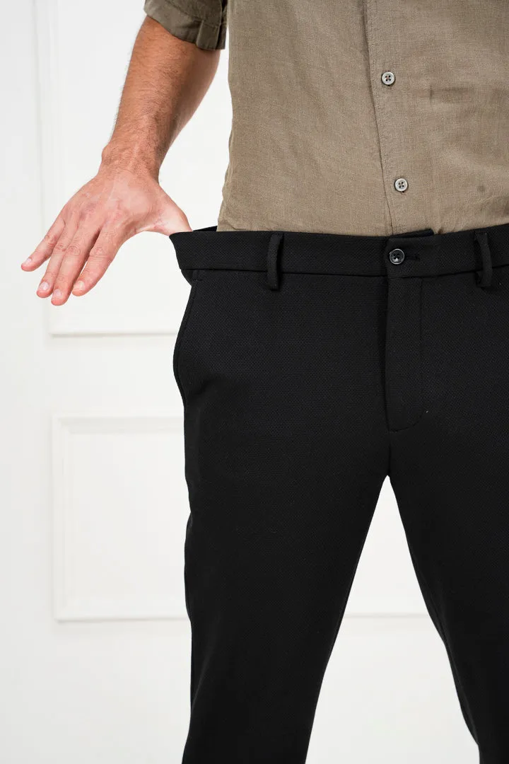 Modern Black Textured Power-Stretch Pants