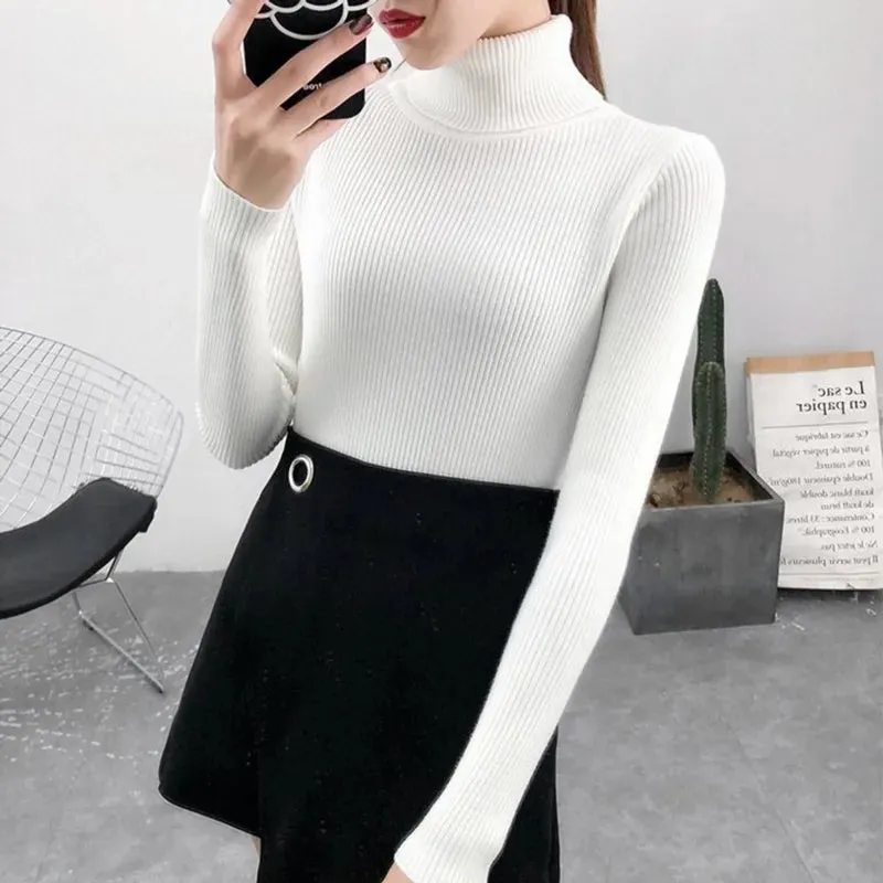 One-Size Ribbed Turtleneck (White)