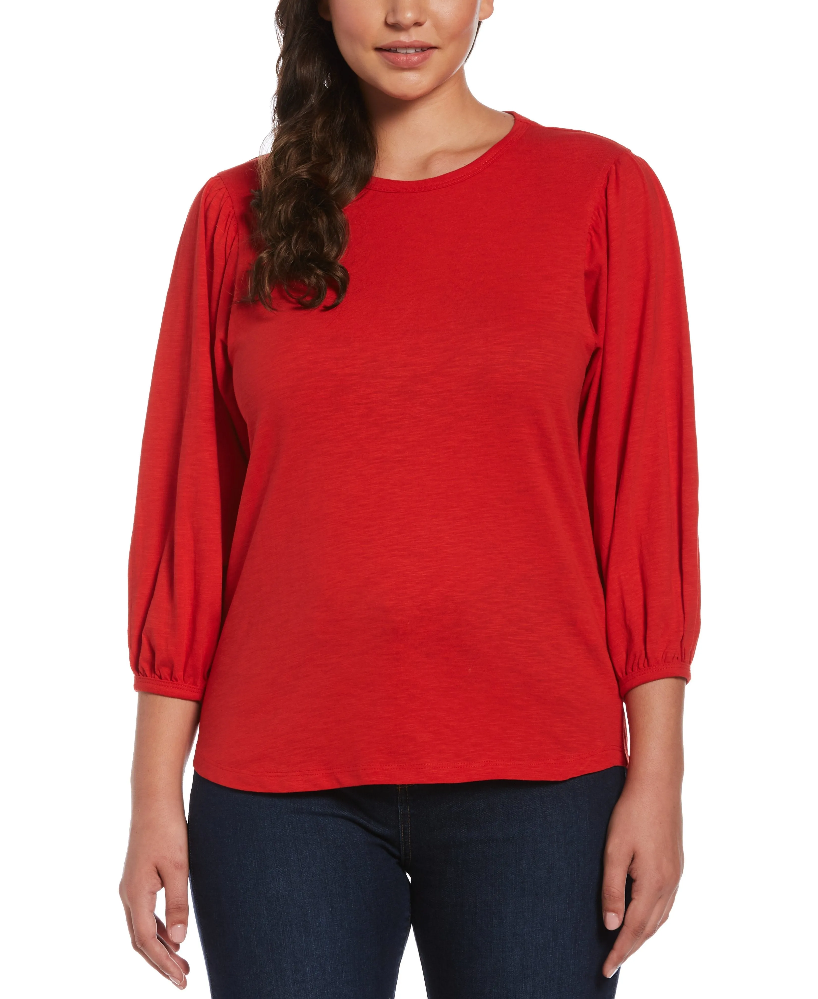 Petite Solid Slub Knit Raglan Sleeve Top