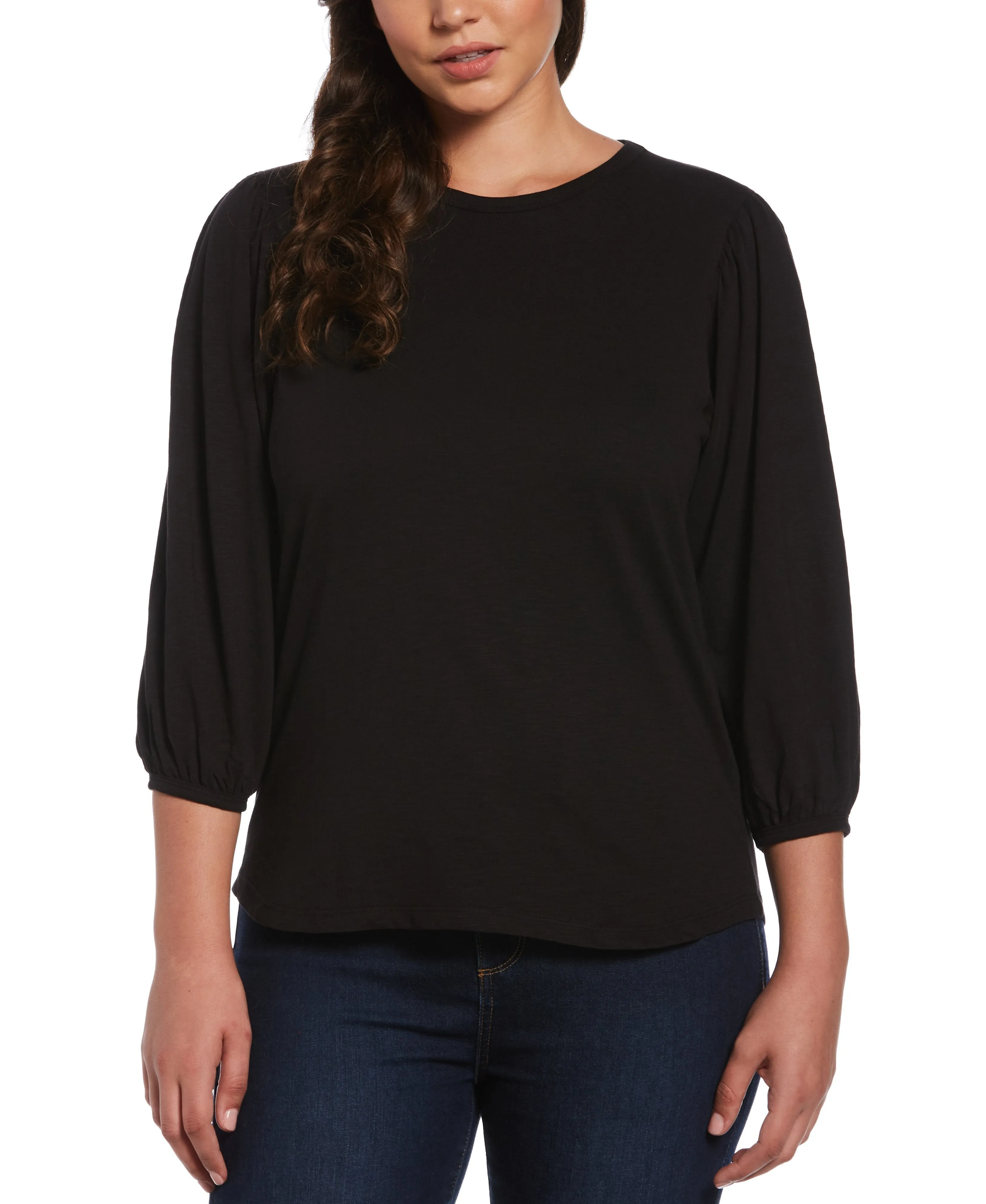 Petite Solid Slub Knit Raglan Sleeve Top