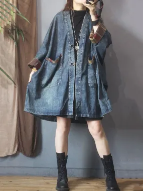 Purpdrank - Fall Female Luxury Long Jackets Womens Fashion Vintage Loose Oversized Denim Trench Coats Ladies V Neck Casual Punk Windbreakers