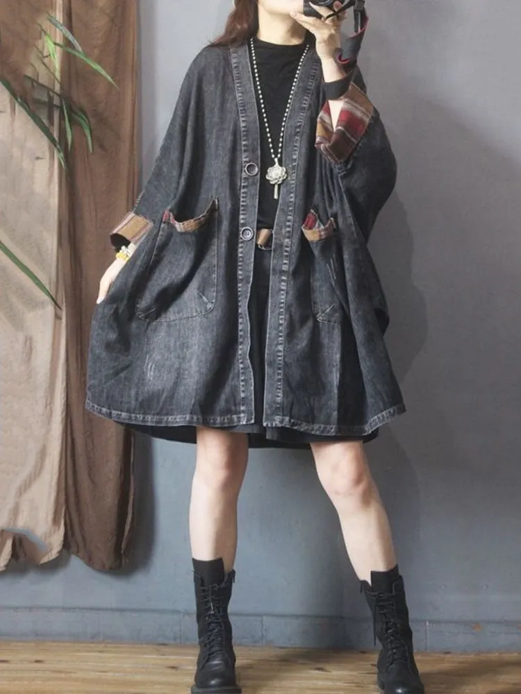 Purpdrank - Fall Female Luxury Long Jackets Womens Fashion Vintage Loose Oversized Denim Trench Coats Ladies V Neck Casual Punk Windbreakers