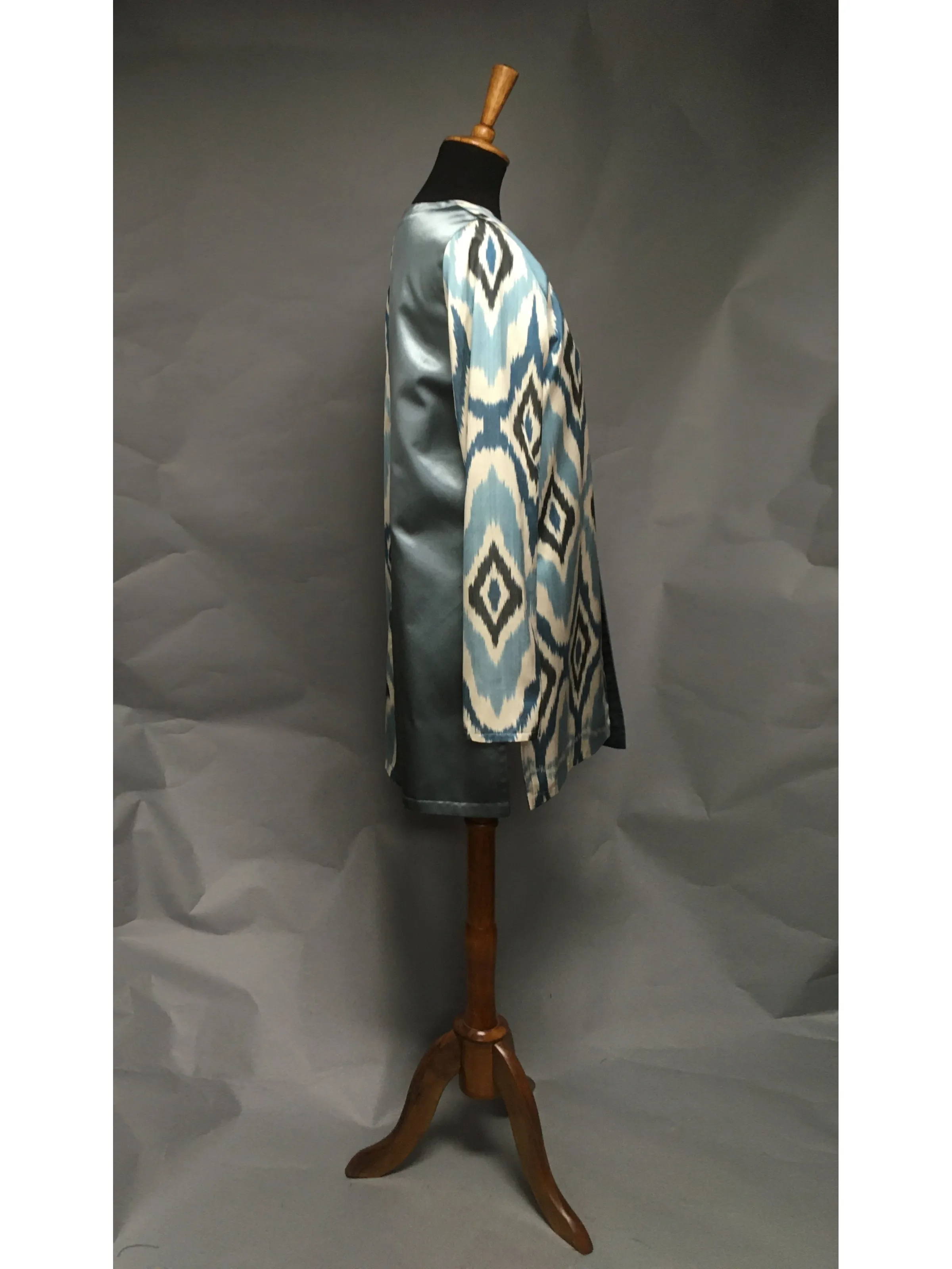 *Reversible Pieced Ikat in Tonal Blues with Alabaster