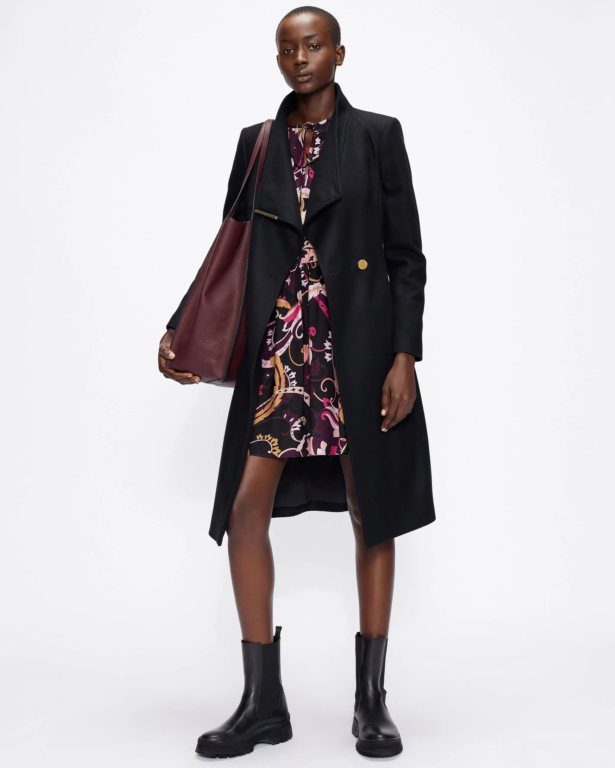 Rose Wool Wrap Coat Black