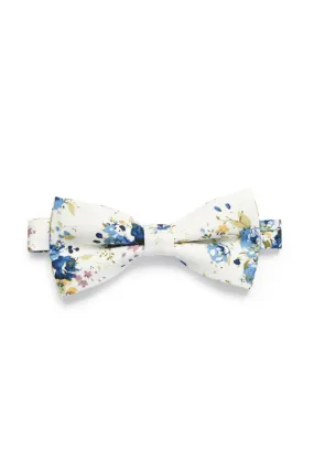 Shabby Chic Floral Bow Tie - Ivory/Royal Blue