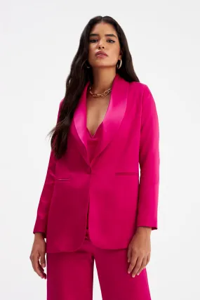 Shawl Collar Satin Jacket - Pink