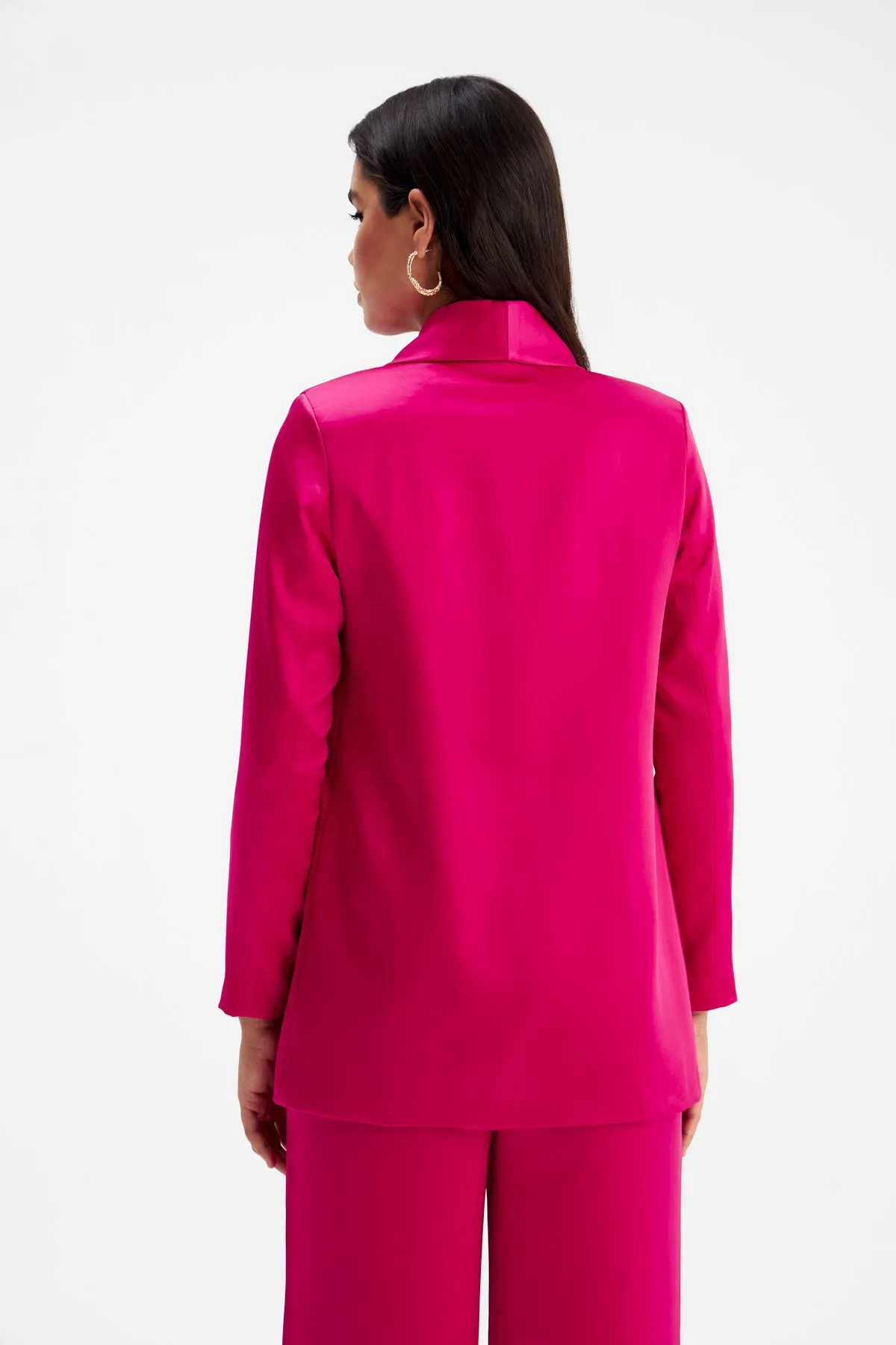 Shawl Collar Satin Jacket - Pink