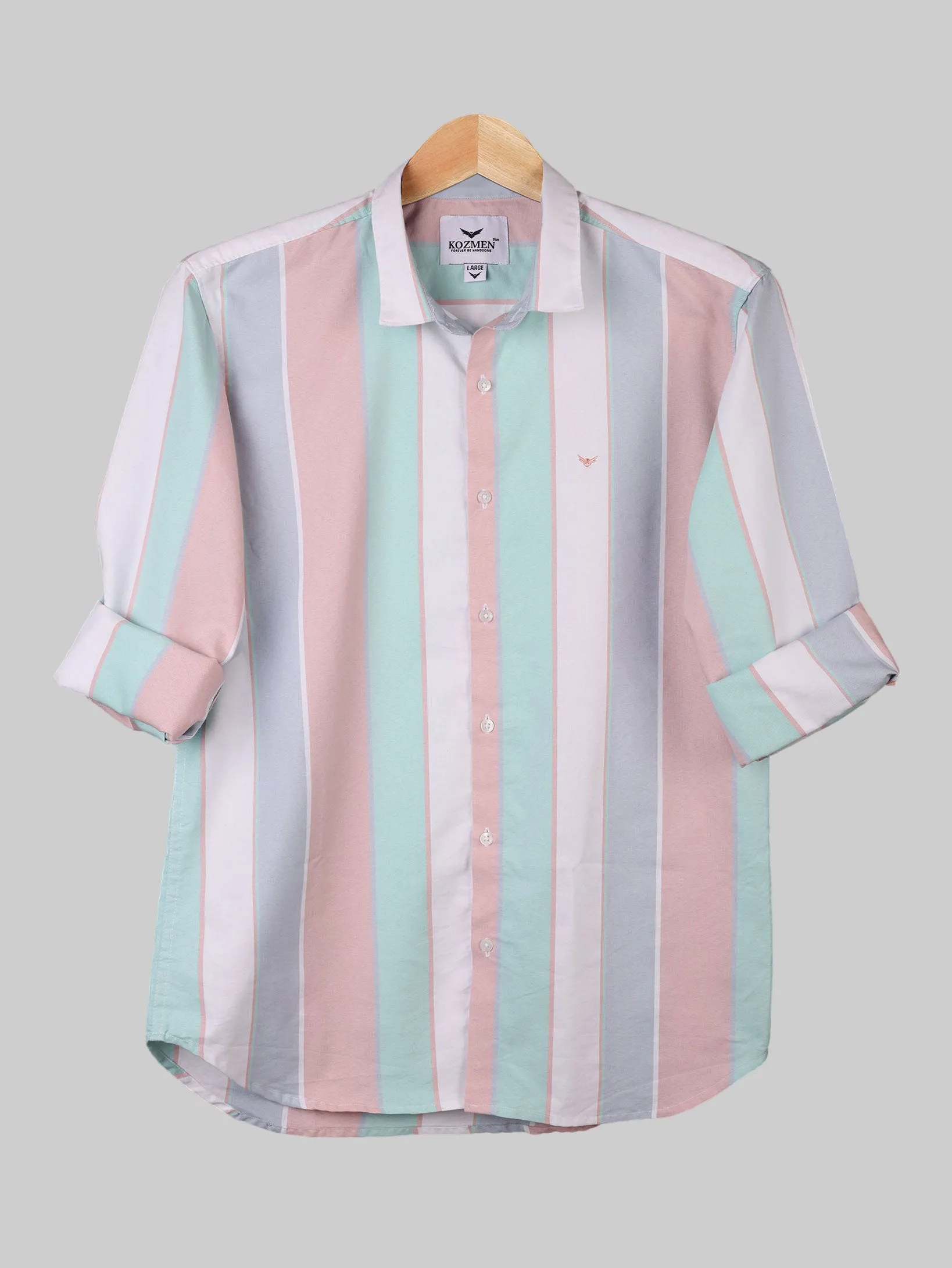 Sky,Pink & Sea Foam Green Striped Cotton Shirt