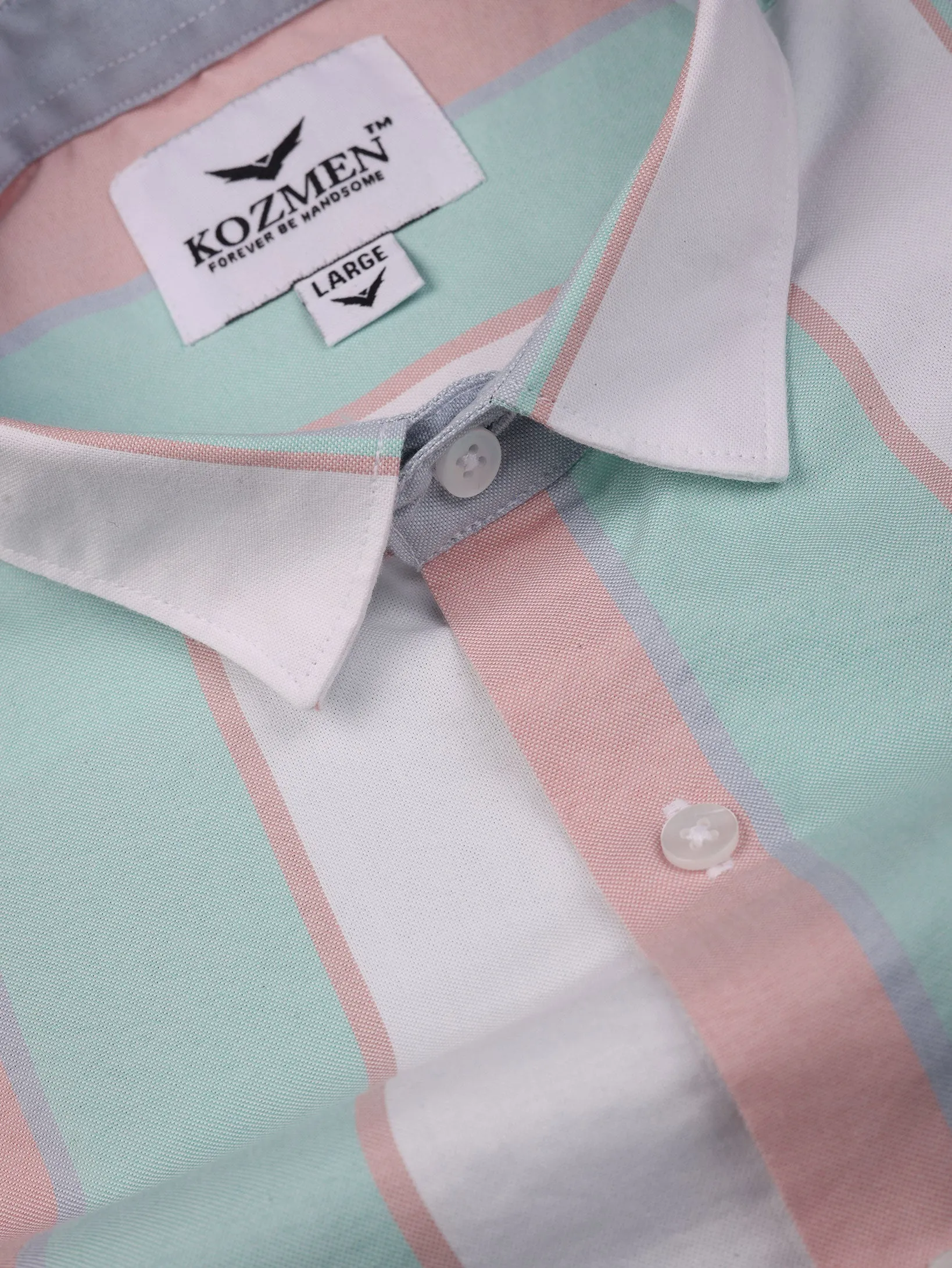 Sky,Pink & Sea Foam Green Striped Cotton Shirt