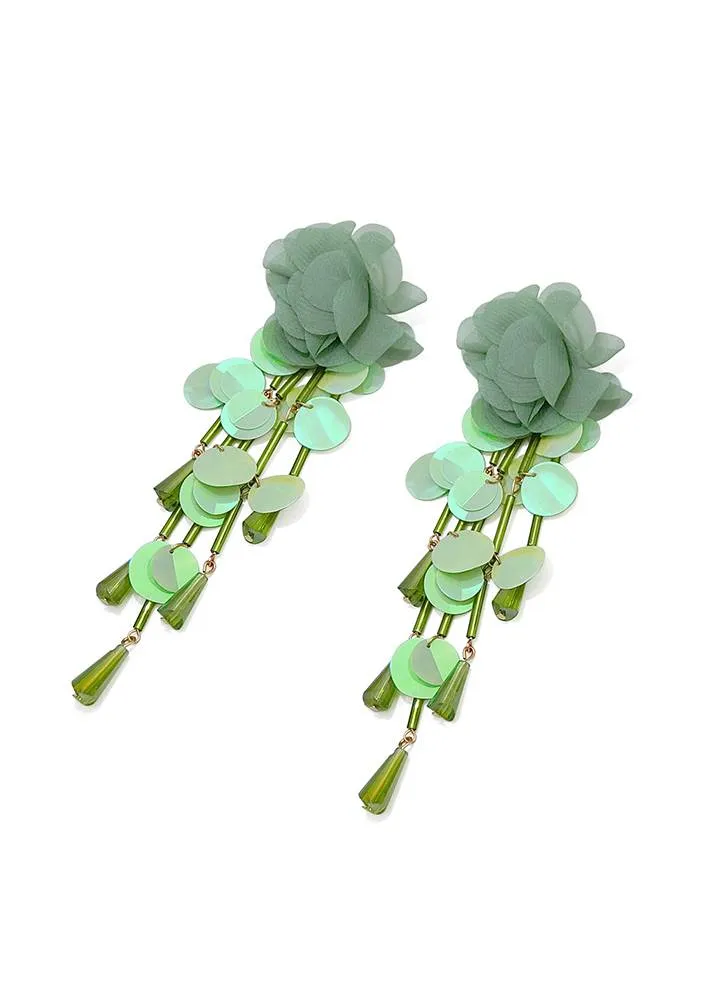 Spring Floral Sequin Drop Earrings