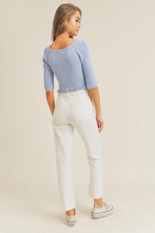 Square Neckline Ribbed Knit Top