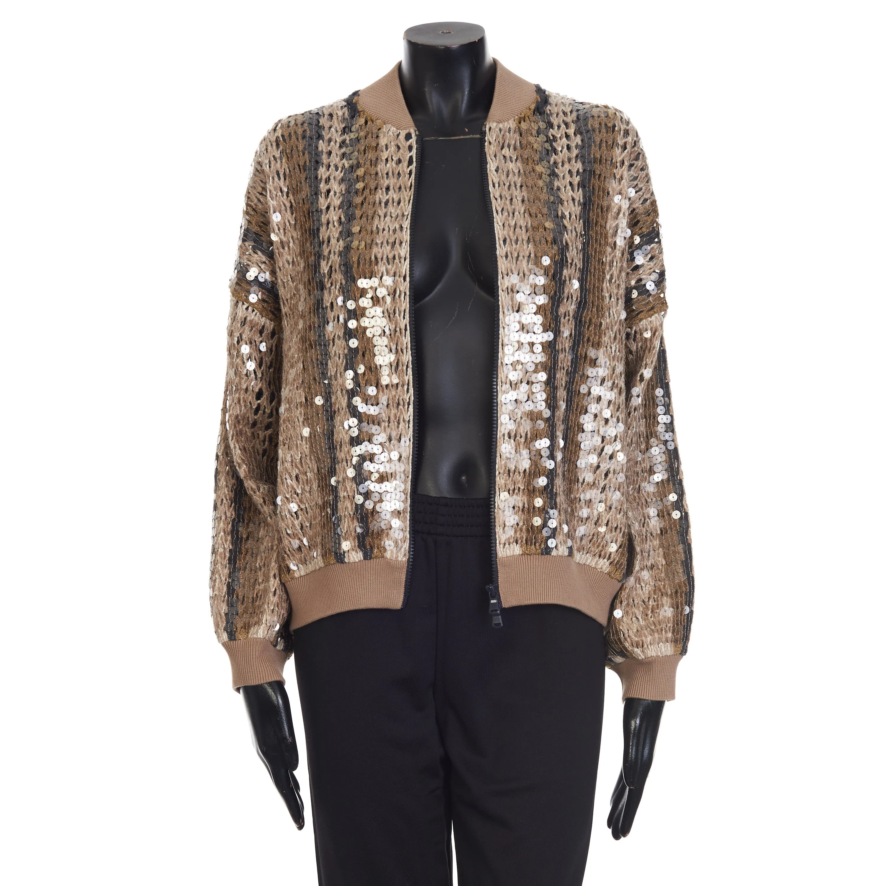 Stripe Embroidery Bomber Jacket - Jute & Cotton