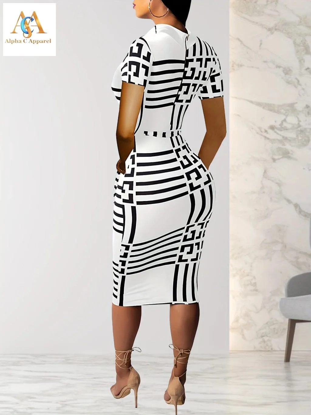 Stylish Geo Print Bodycon Dress - Comfortable & Chic for Spring/Summer!