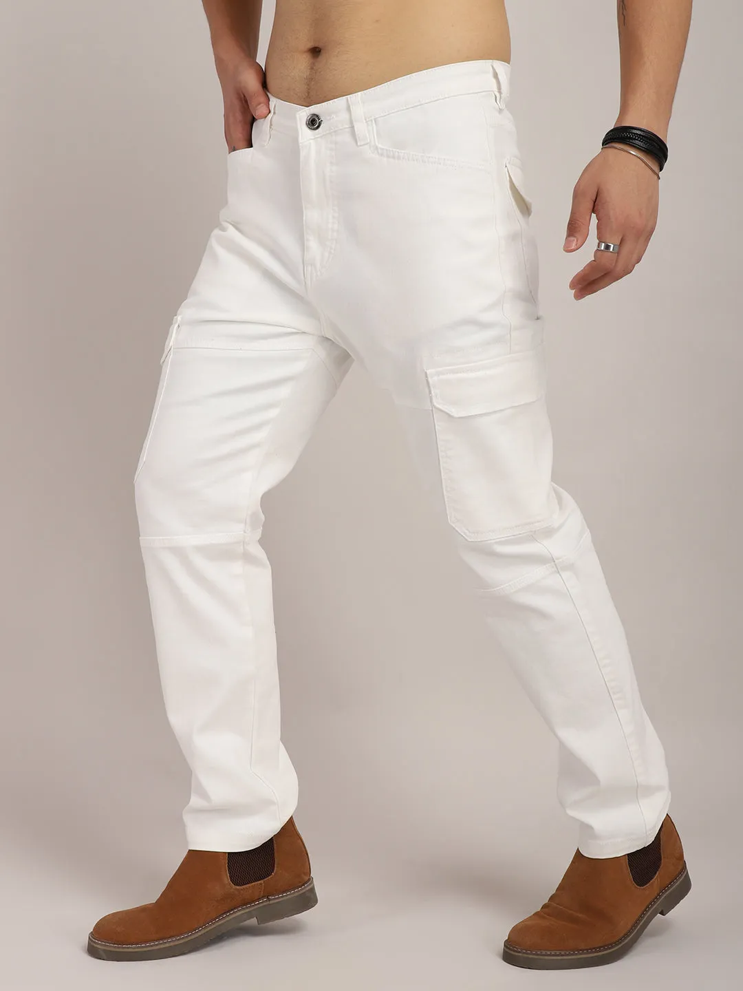 Terminator White Baggy Fit Denim Cargo