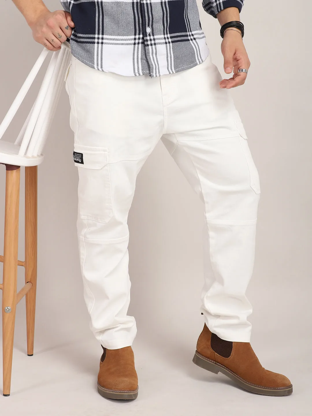 Terminator White Baggy Fit Denim Cargo