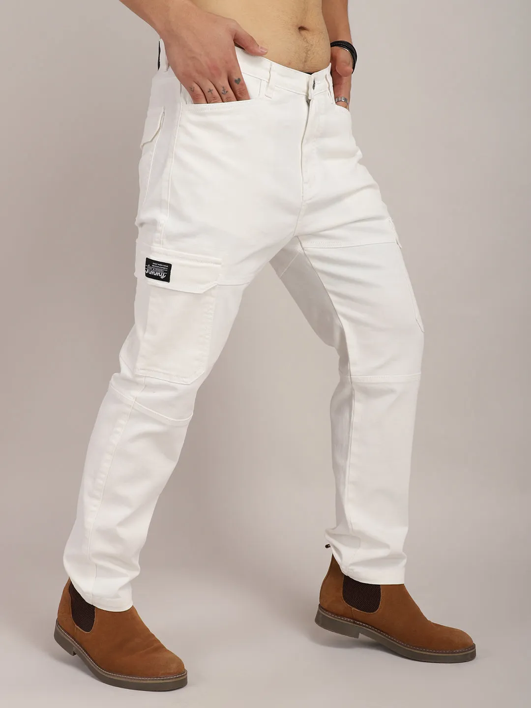 Terminator White Baggy Fit Denim Cargo