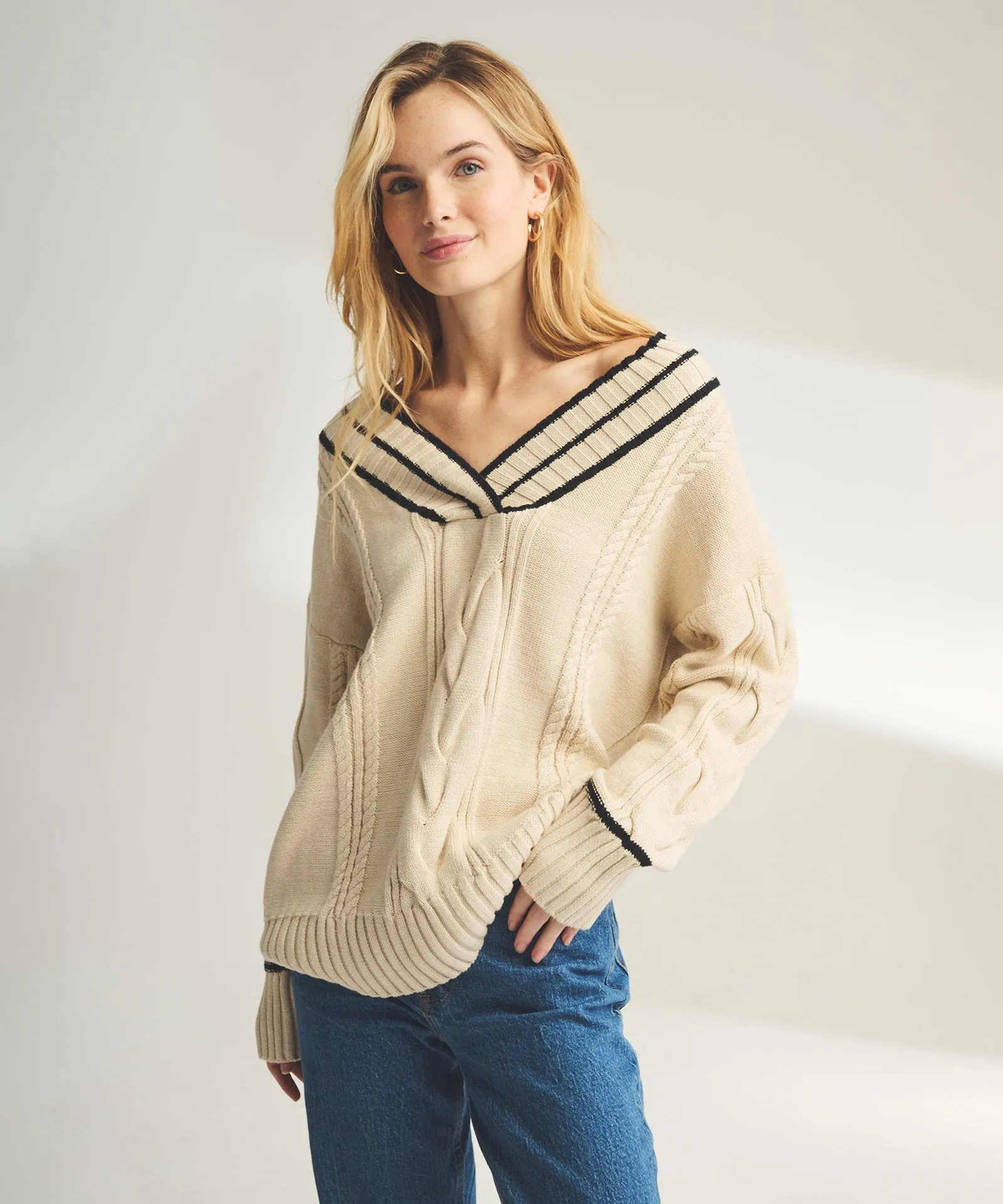 Varsity Cable Knit V-Neck