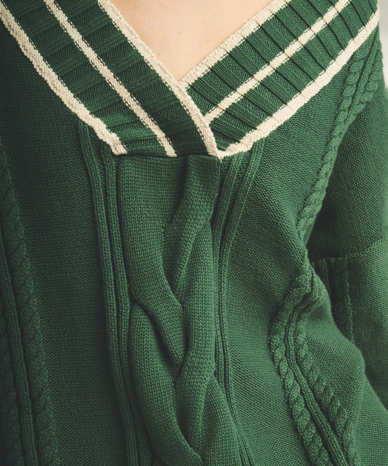 Varsity Cable Knit V-Neck