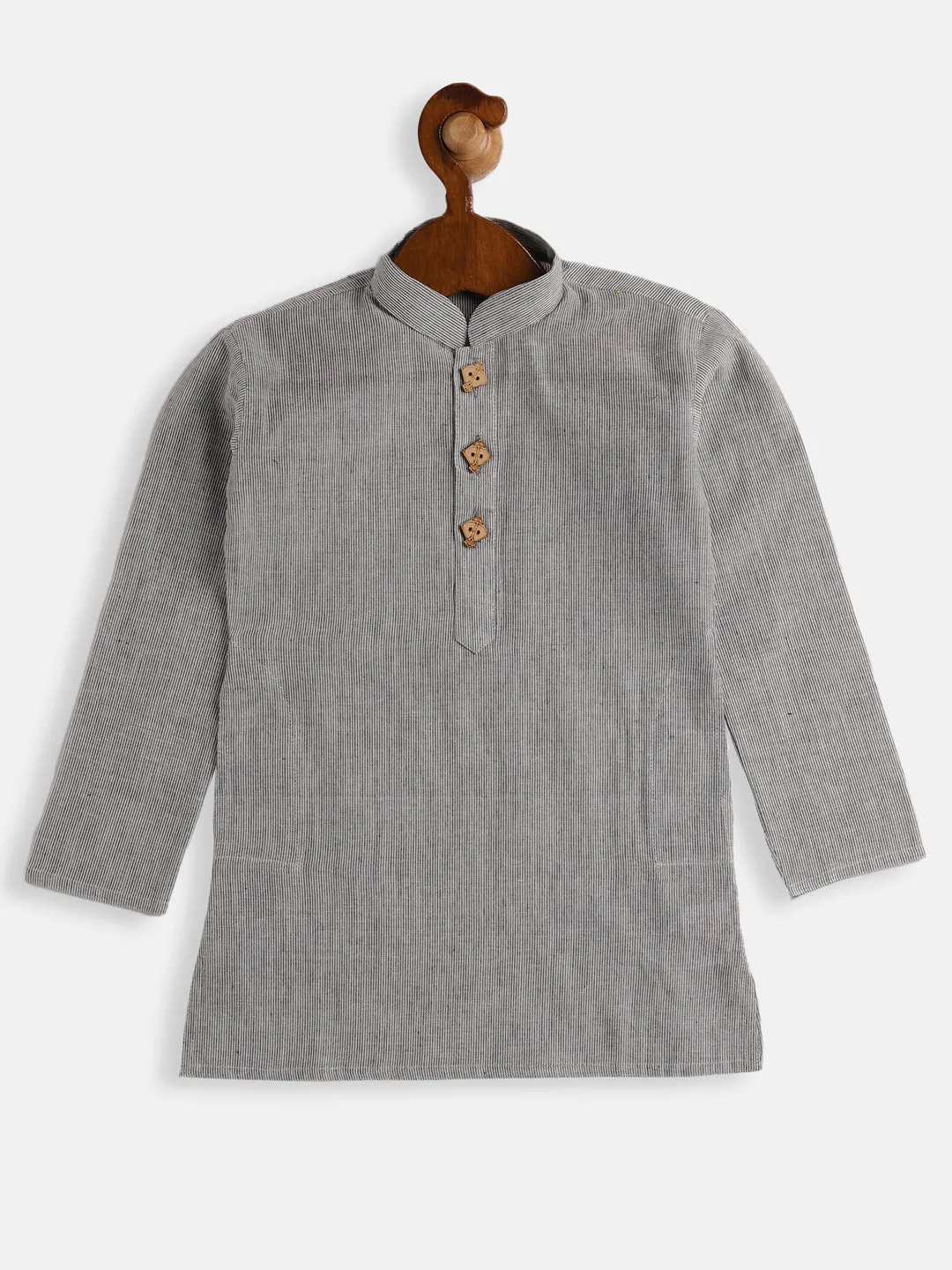 VASTRAMAY Boy's Grey Striped Pure Cotton Kurta