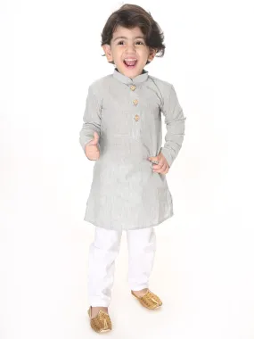 VASTRAMAY Boy's Grey Striped Pure Cotton Kurta