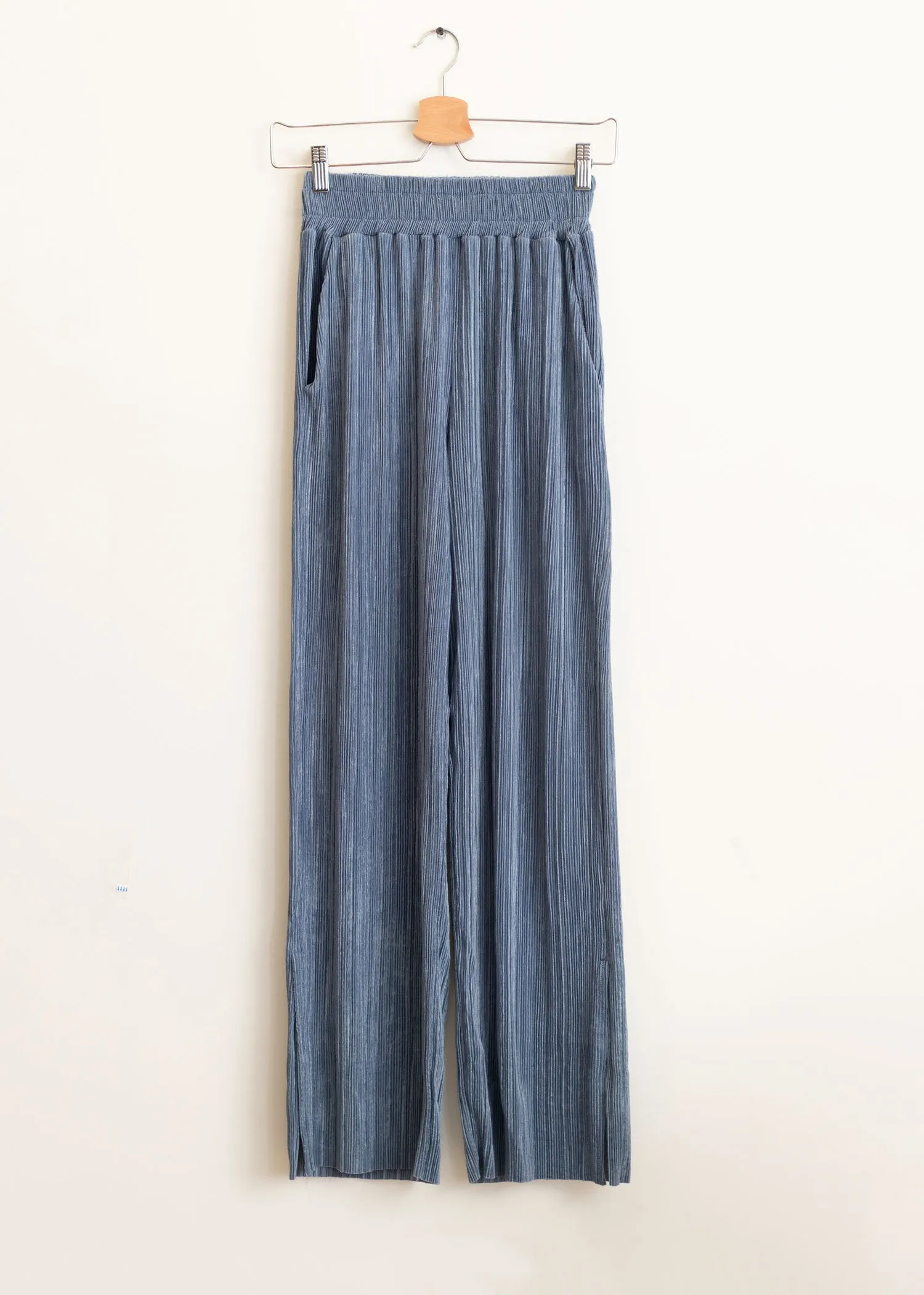 Velvet Blue Pleated Top and Pants Set