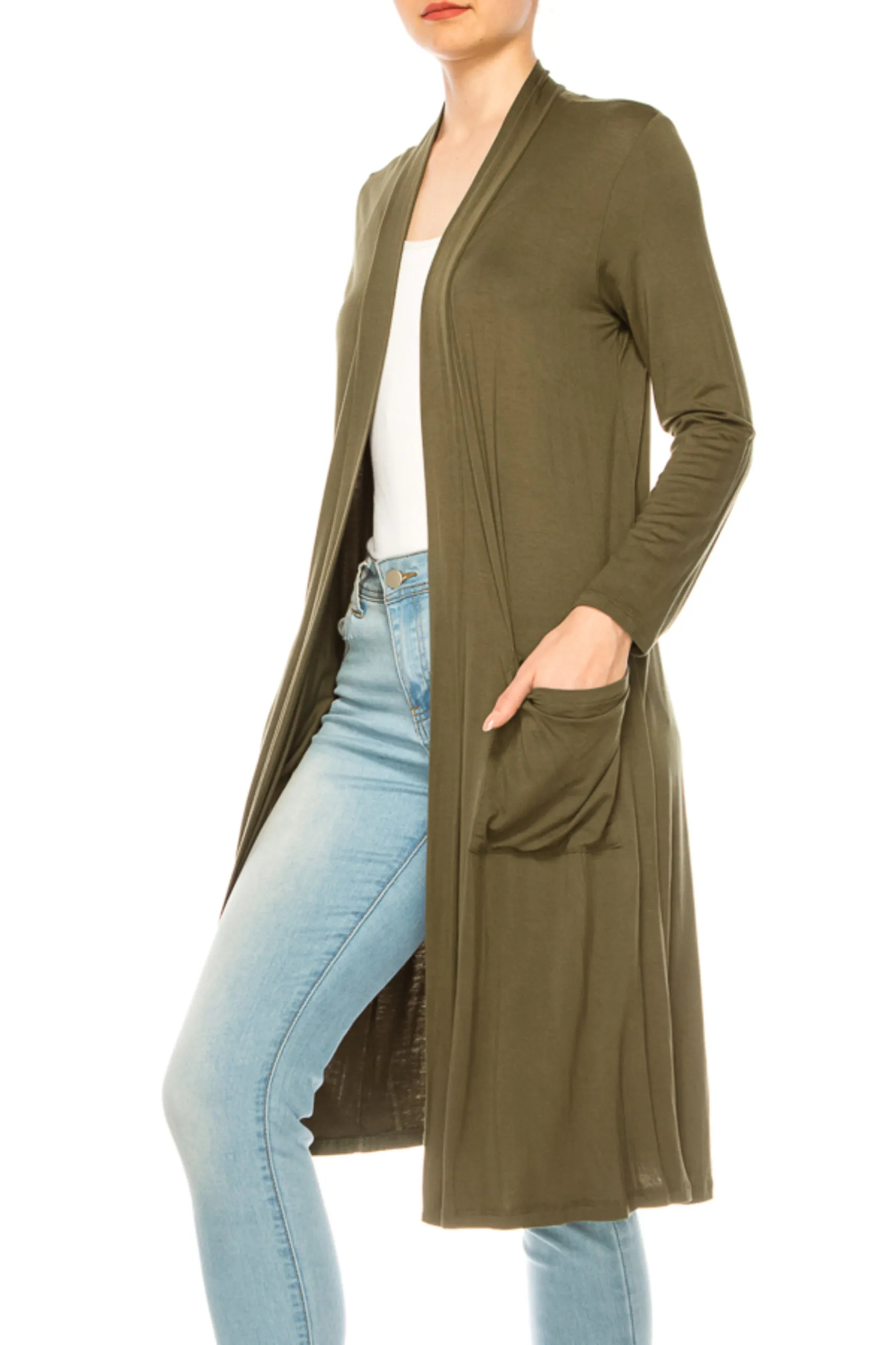 Women's Casual Relexed Fit Side Pockets Long Cardigan