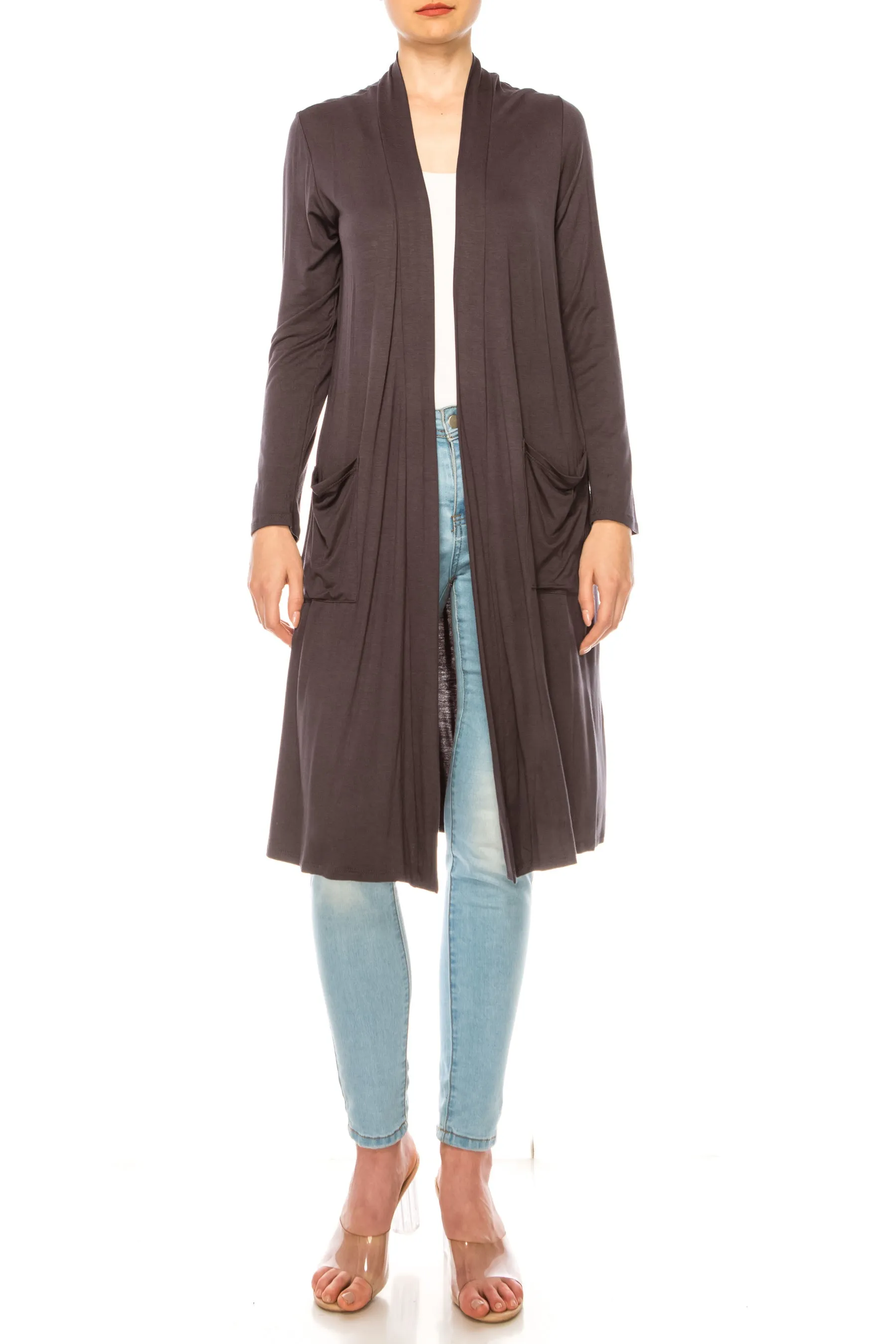 Women's Casual Relexed Fit Side Pockets Long Cardigan