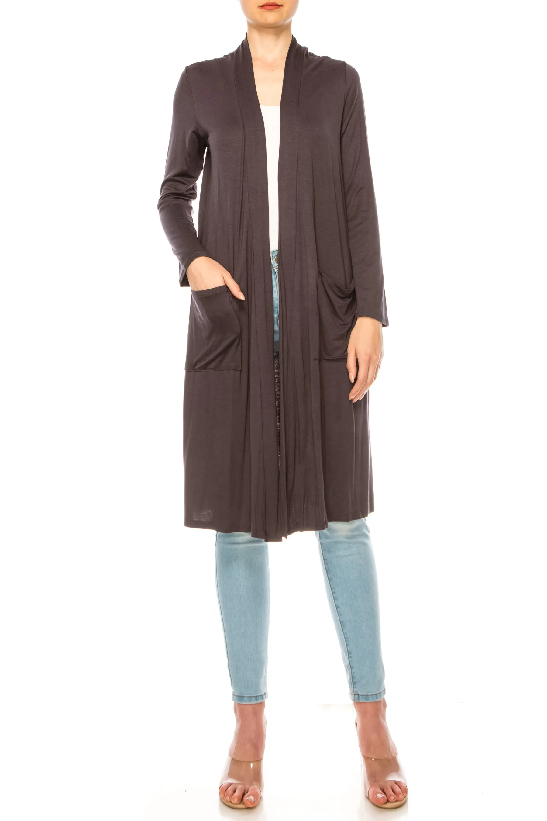 Women's Casual Relexed Fit Side Pockets Long Cardigan