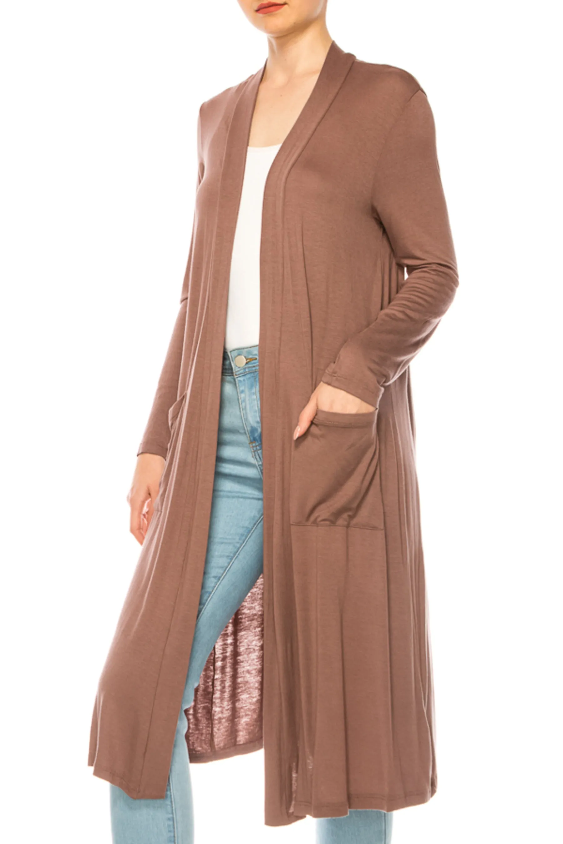 Women's Casual Relexed Fit Side Pockets Long Cardigan