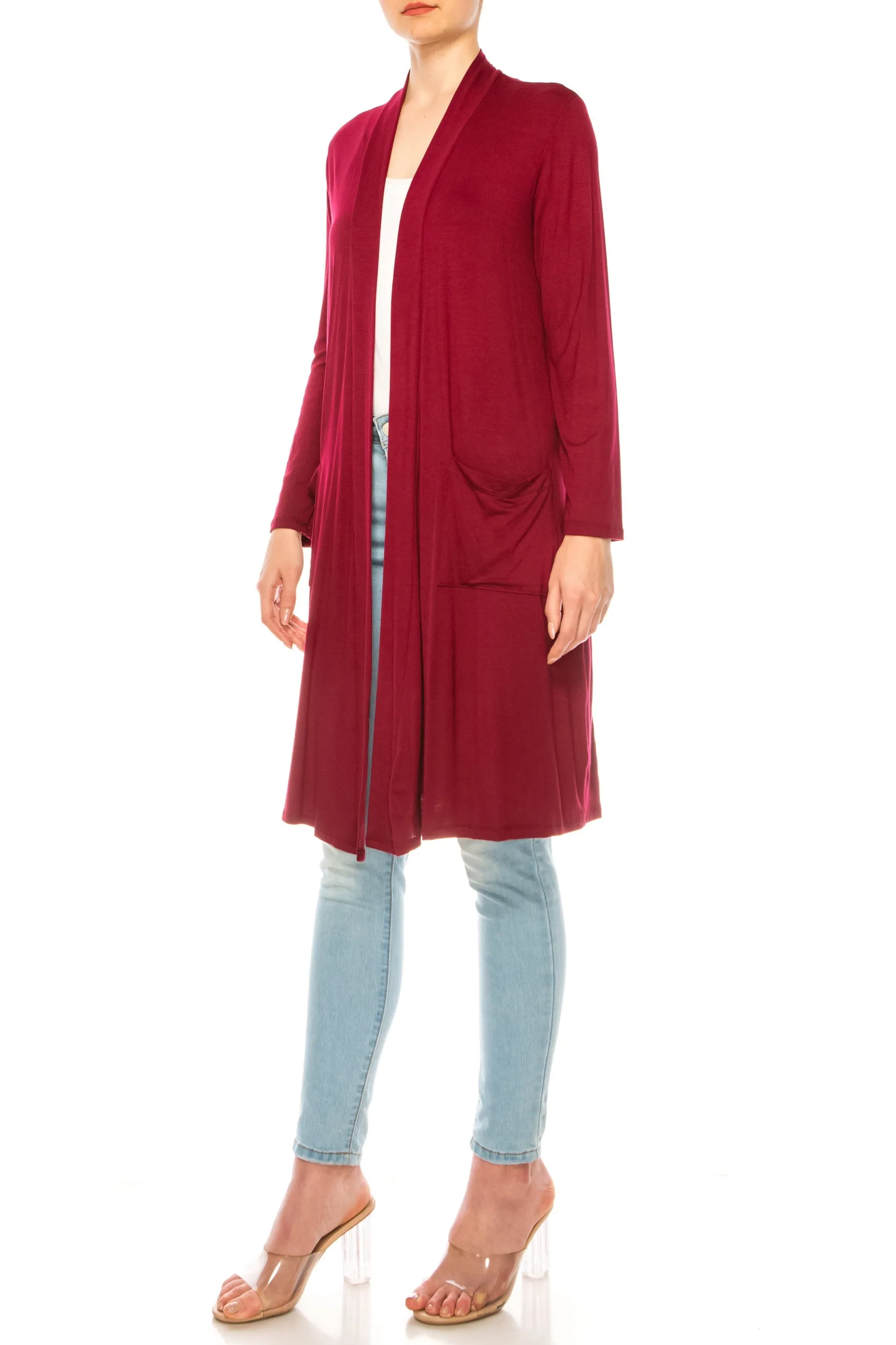 Women's Casual Relexed Fit Side Pockets Long Cardigan