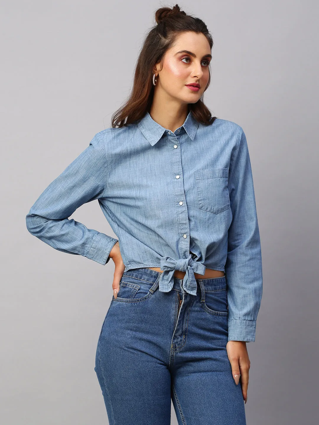 Women's Denim Cotton Regular Fit Blouse