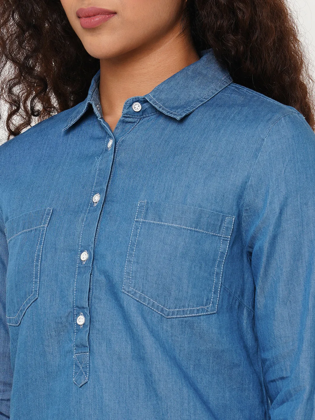 Women's Denim Cotton Viscose Regular Fit Blouse