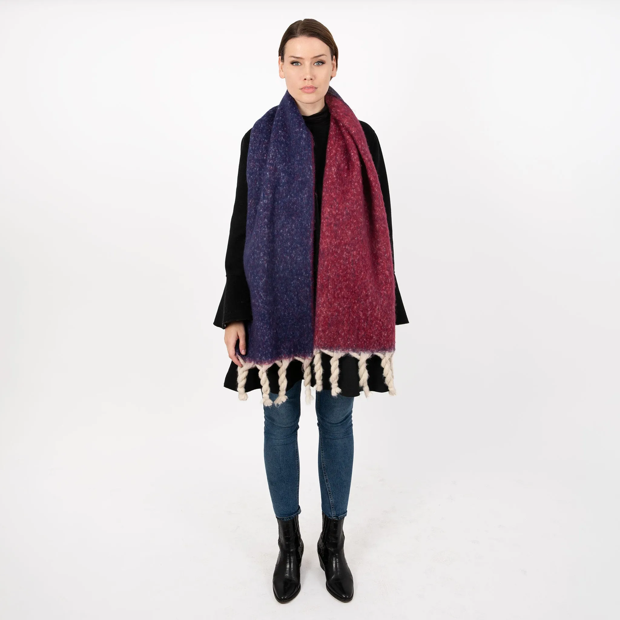 Women’s Reversible Two-Tone Blanket Scarf with Tassels