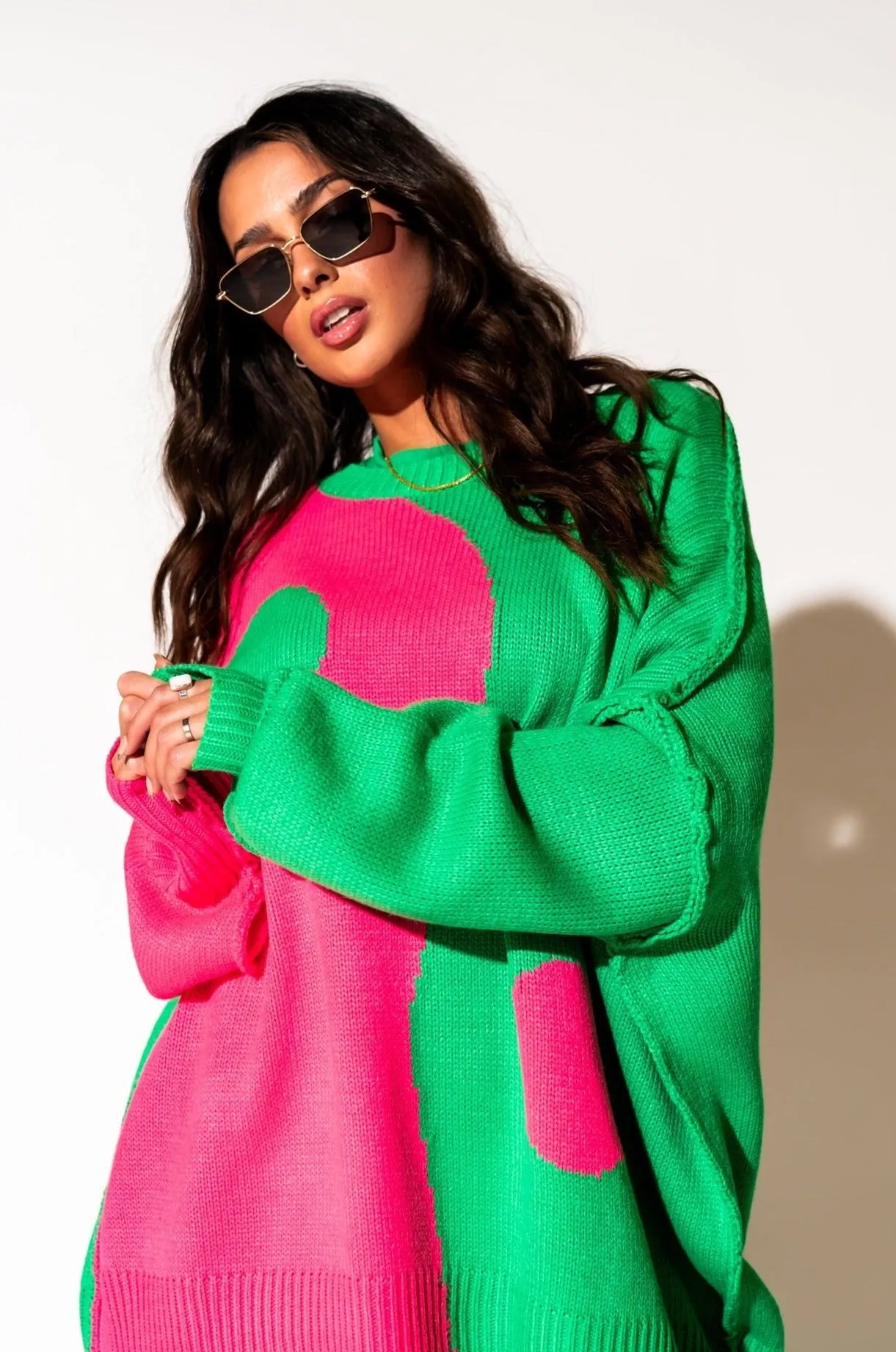 Yin Yang Gang Oversized Knit in Electric Watermelon