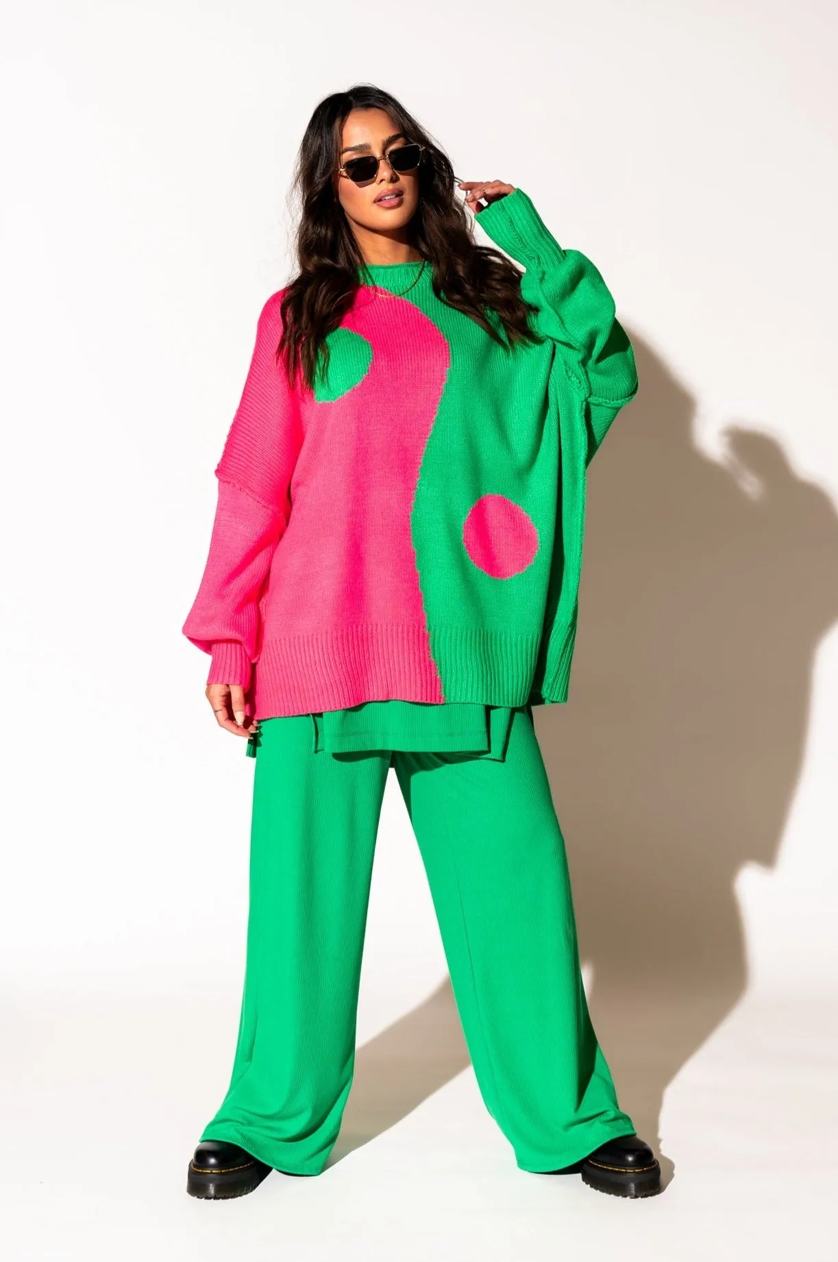 Yin Yang Gang Oversized Knit in Electric Watermelon