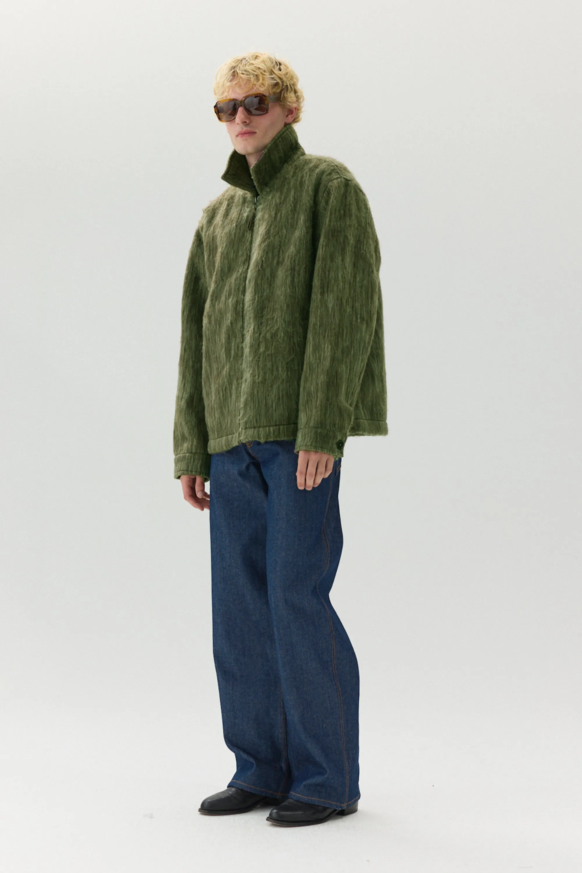 ZIP UP CARDI BONDED WOOL AW24 GREEN